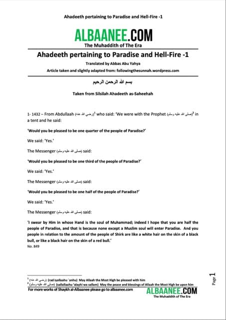 Ahadeeth pertaining to Paradise and Hell Fire