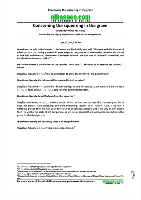 Concerning the squeezing in the grave