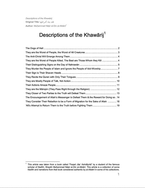 Descriptions of the Khawarij