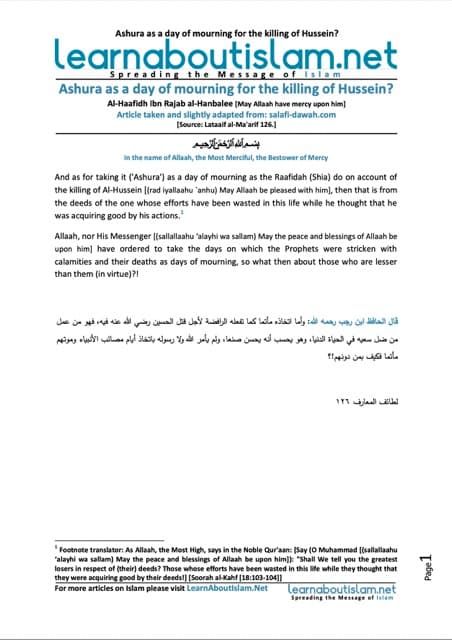 Ashura as a day of mourning for the killing of Hussein