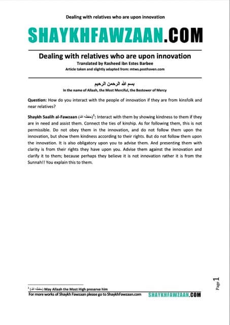 Dealing with relatives who are upon innovation, al-Fawzaan