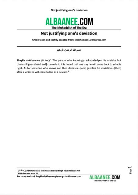 Not justifying one’s deviation, al-Albani