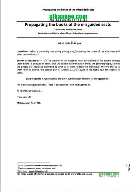 Propagating the books of the misguided sects, al-Albani
