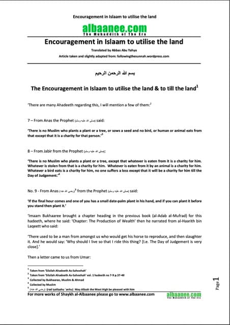 Encouragement in Islaam to utilise the land, al-Albaani