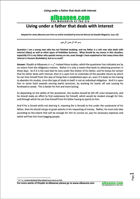 Living under a father that deals with interest, al-Albaani