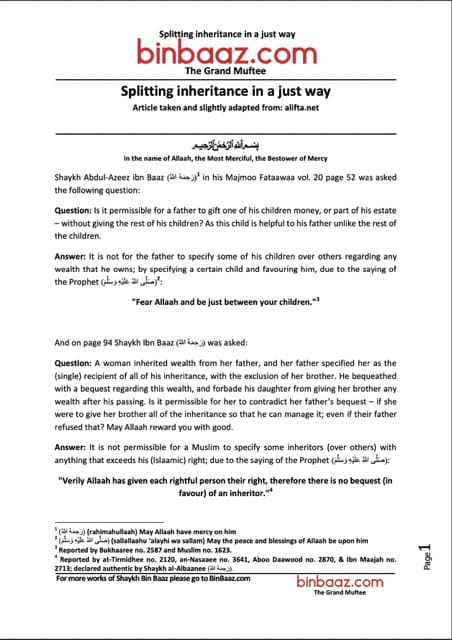 Splitting Inheritance in a Just Way, Ibn Baz