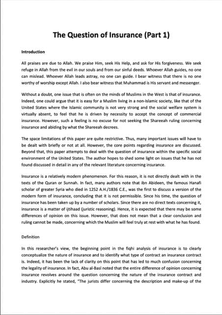 The Question of Insurance