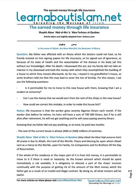 The earned money through life insurance