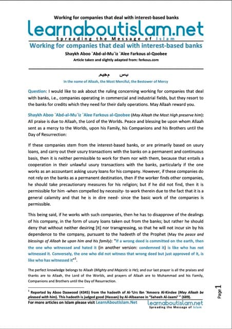 Working for companies that deal with interest based banks