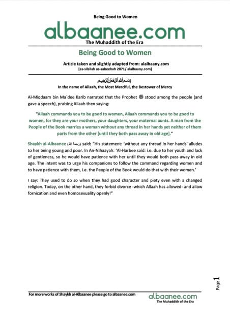 Being Good to Women, al-Albaani
