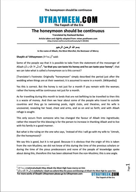 Honeymoon should be continuous, Ibn Uthaymeen