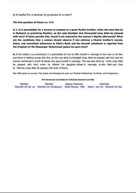 Is it lawful for a woman to propose to a man