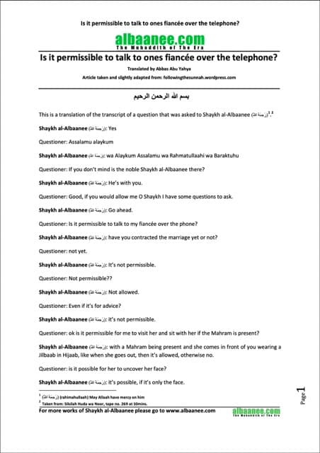 Is it permissible to talk to ones fiancee over telephone - al-Albaani