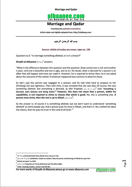 Marriage and Qadar, al-Albaani
