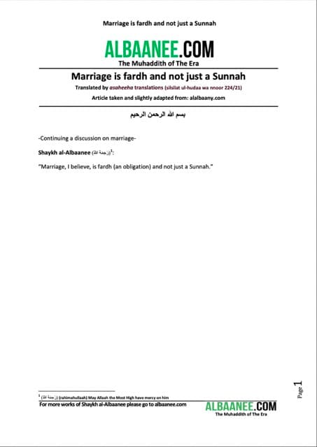 Marriage is fardh and not just a Sunnah, al-Albaani