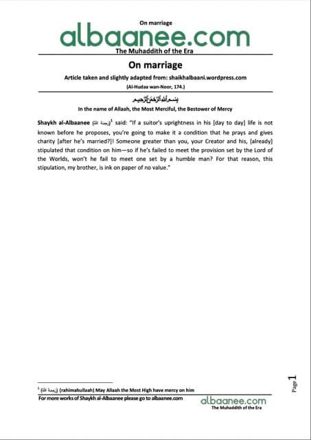 On marriage, al-Albaani