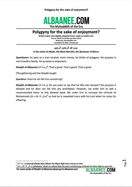 Polygyny for the sake of enjoyment