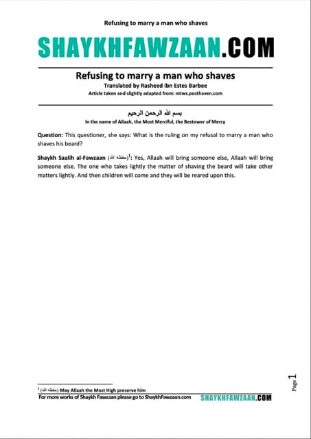 Refusing to marry a man who shaves, al-Fawzaan