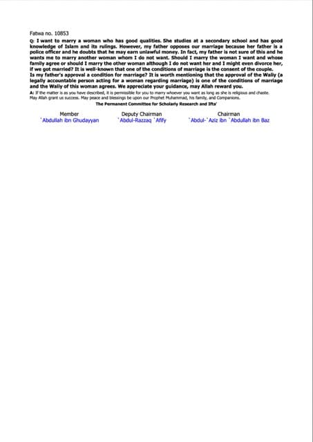 Ruling on a man’s marriage against his father’s will