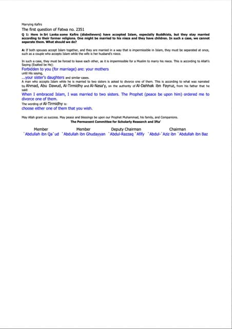 Someone entering Islam while married to women unlawful to marry