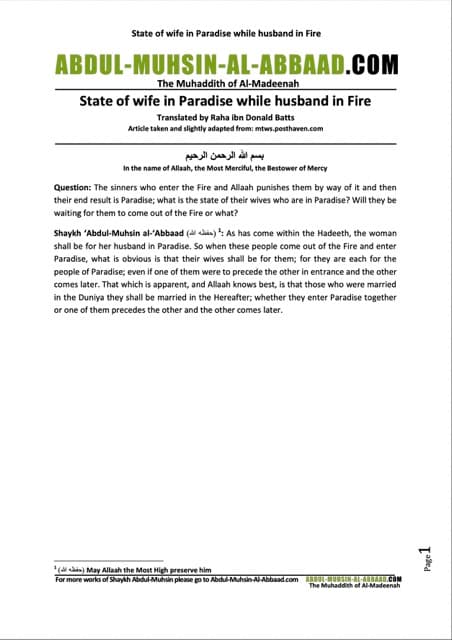 State of wife in Paradise while husband in Fire