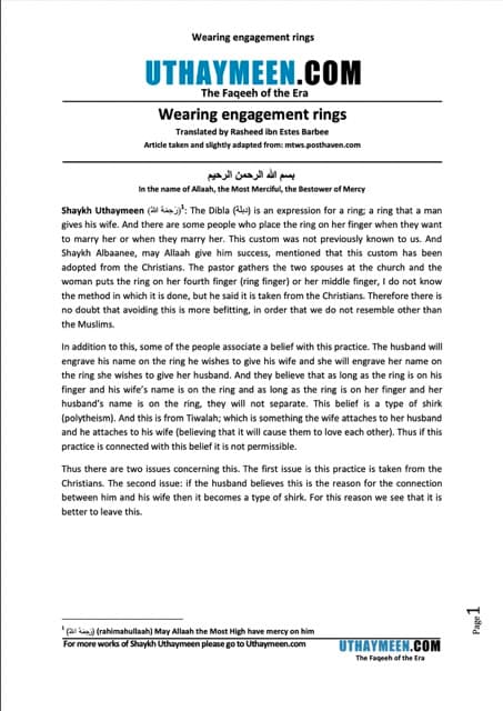 Wearing engagement rings, Ibn Uthaymeen