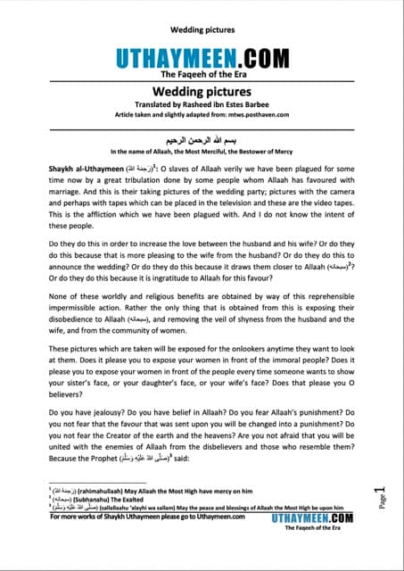 Wedding pictures, Ibn Uthaymeen