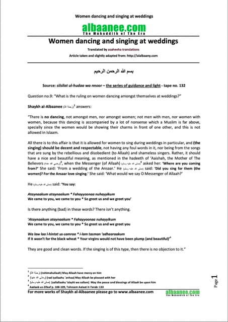 Women dancing and singing at weddings, al-Albaani