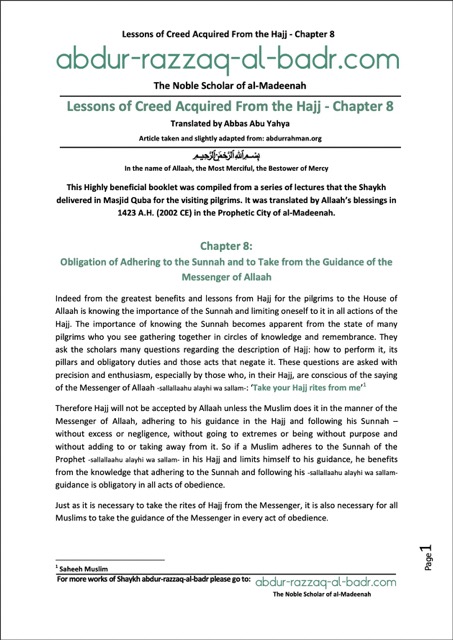 Adhering to the Sunnah and to Take from the Guidance of the Messenger of Allaah