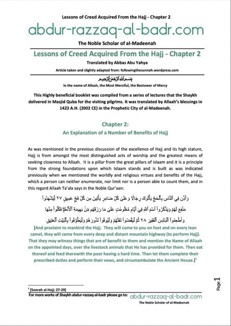 An Explanation of a Number of Benefits of Hajj