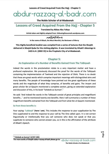 Benefits Gained From The Talbiyaah