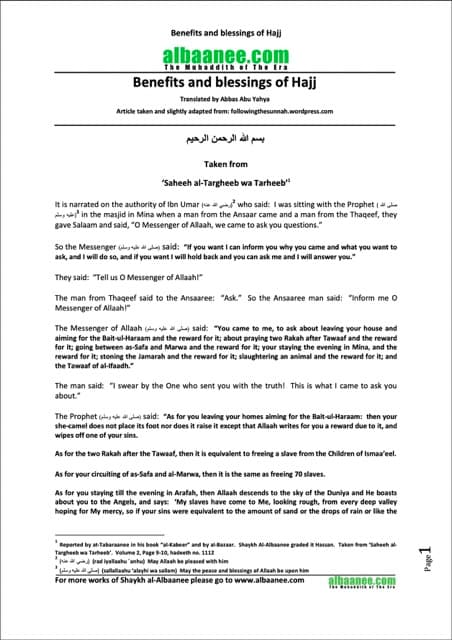 Benefits and blessings of Hajj, al-Albaani