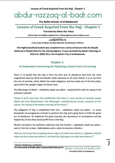 Concerning the Hajj being a Great Centre of Learning