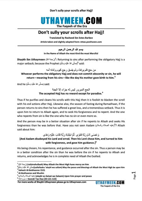 Don’t sully your scrolls after Hajj, Ibn Uthaymeen