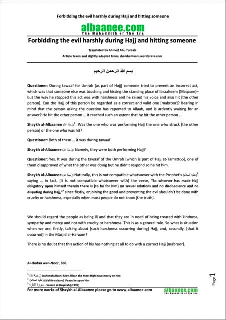 Forbidding the evil harshly during Hajj and hitting someone, al-Albaani