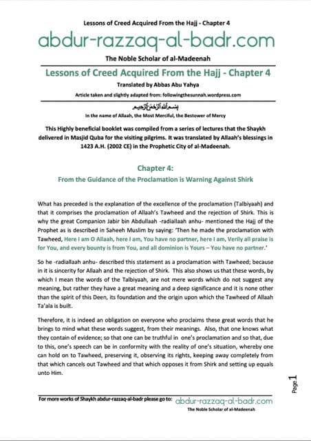 Guidance of the Proclamation is Warning Against Shirk