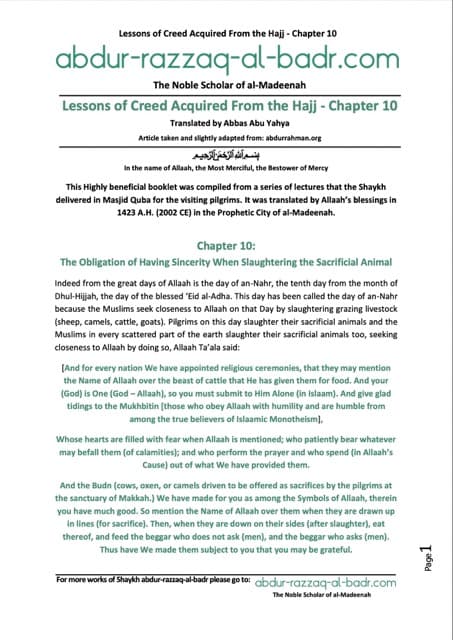 Having Sincerity When Slaughtering the Sacrificial Animal