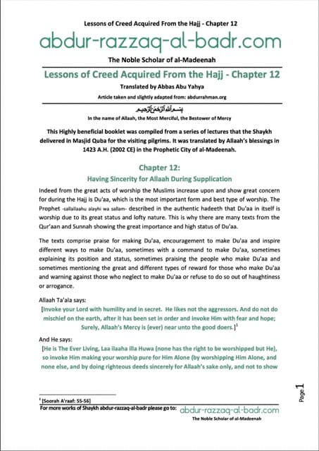 Having Sincerity for Allaah During Supplication