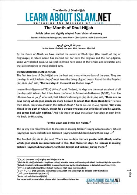 Month of Dhul-Hijjah