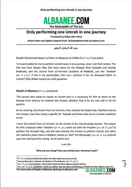 Only performing one Umrah in one journey, al-Albaani
