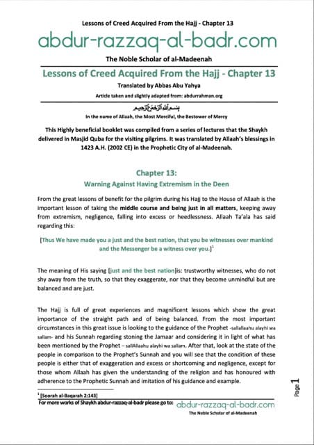 Warning Against Having Extremism in the Deen