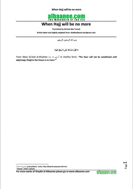 When Hajj will be no more, al-Albaani