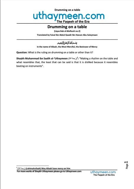 Drumming on a table, Ibn Uthaymeen