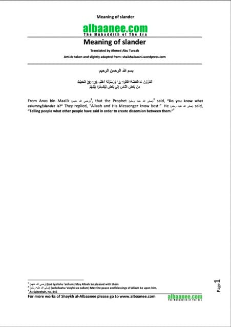 Meaning of slander, al-Albaani