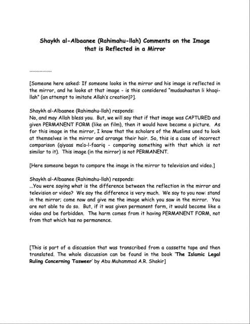 Mirrors and Photography, al-Albaani