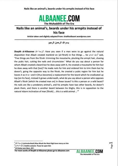 Nails like an animal’s, beards under his armpits instead of his face, al-Albaani