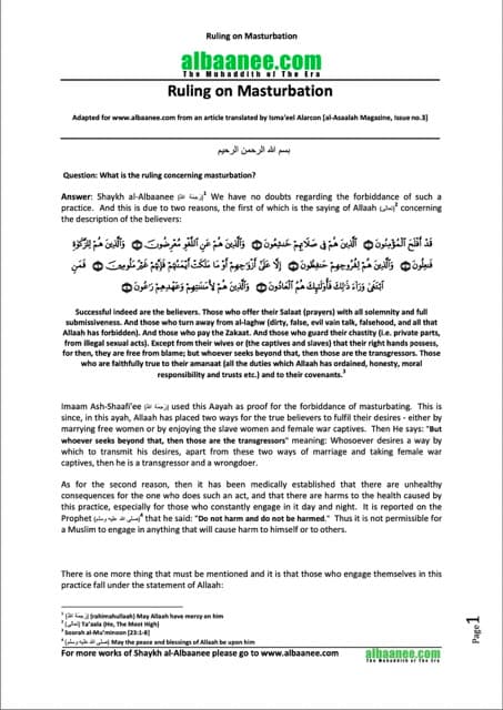 Ruling on Masturbation, al-Albaani