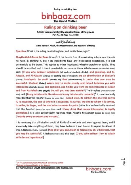 Ruling on drinking beer, Ibn Baz
