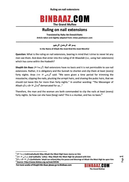 Ruling on nail extensions, Ibn Baz