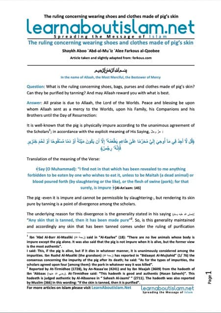 The ruling concerning wearing shoes and clothes made of pig’s skin